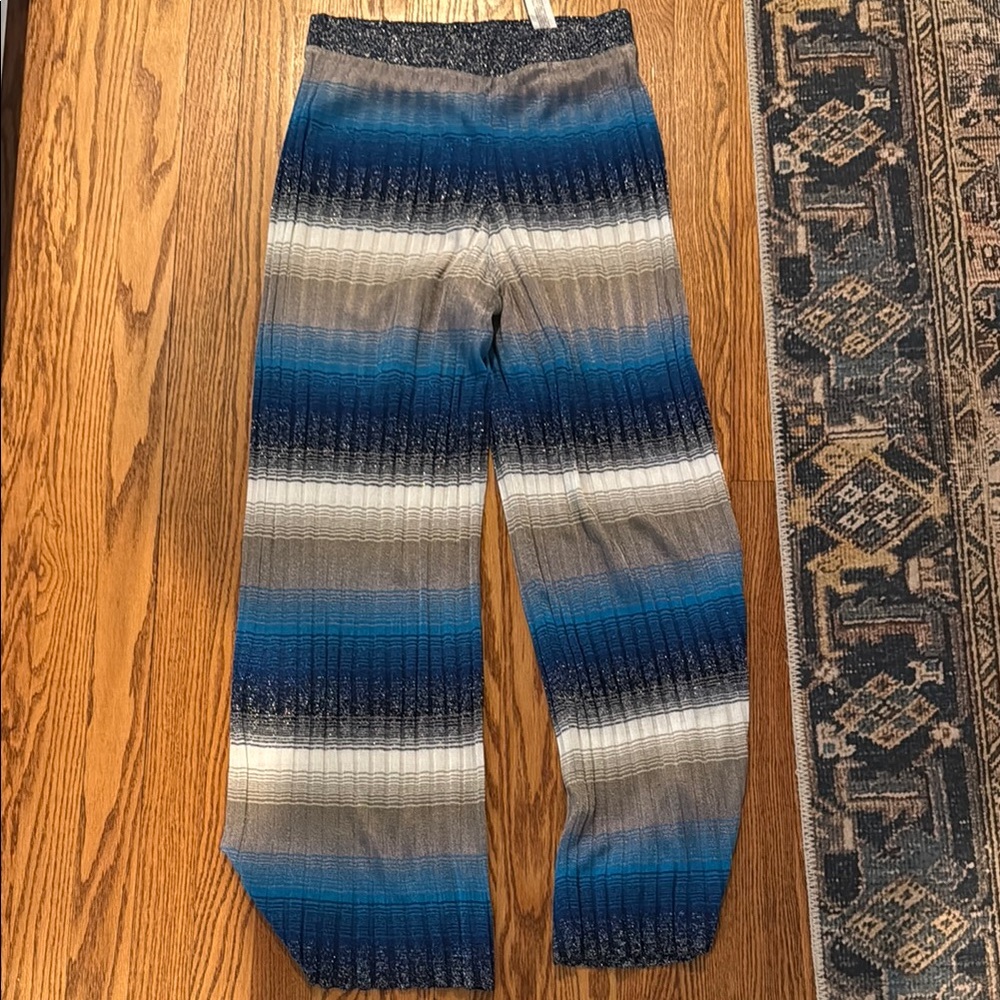 ZARA Chic Striped Knit Pants - Blue and Gray